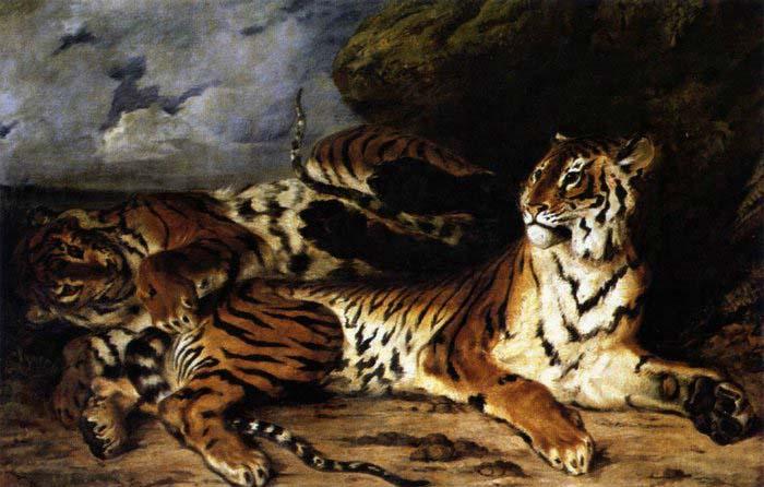 Eugene Delacroix A Young Tiger Playing with its Mother